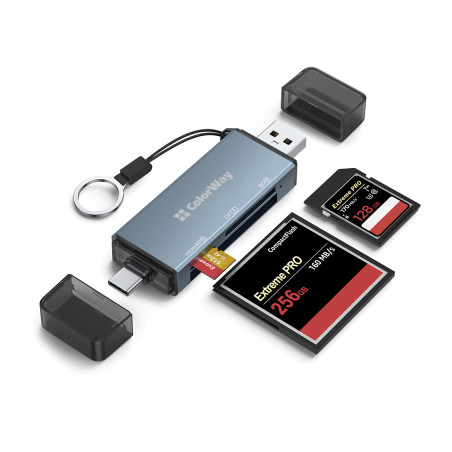Зчитувач флеш-карт ColorWay USB 2.0/USB-C to CF/SD/MicroSD (CW-CR-01)