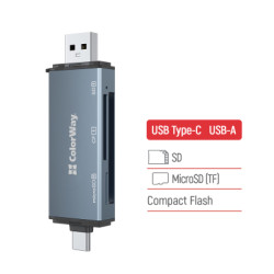 Зчитувач флеш-карт ColorWay USB 2.0/USB-C to CF/SD/MicroSD (CW-CR-01)