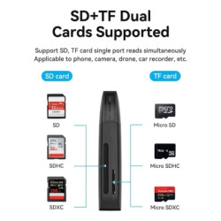 Зчитувач флеш-карт Vention USB 3.0 to SD+TF Black Dual Drive Letter (CLGB0)