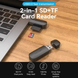 Зчитувач флеш-карт Vention USB 3.0 to SD+TF Black Dual Drive Letter (CLGB0)