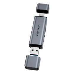 Зчитувач флеш-карт Vention USB 3.0 AM/USB-C to SD+TF Gray Dual Drive Letter Aluminum Alloy (CLLH0)