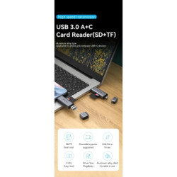 Зчитувач флеш-карт Vention USB 3.0 AM/USB-C to SD+TF Gray Dual Drive Letter Aluminum Alloy (CLLH0)