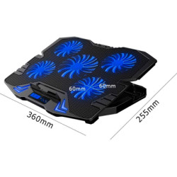 Підставка до ноутбука IceCoorel 10-15", 1*125mm 1400 RPM + 4*70mm 2500 RPM, 2*USB, 365x297x30mm, Blue (K5Bl)
