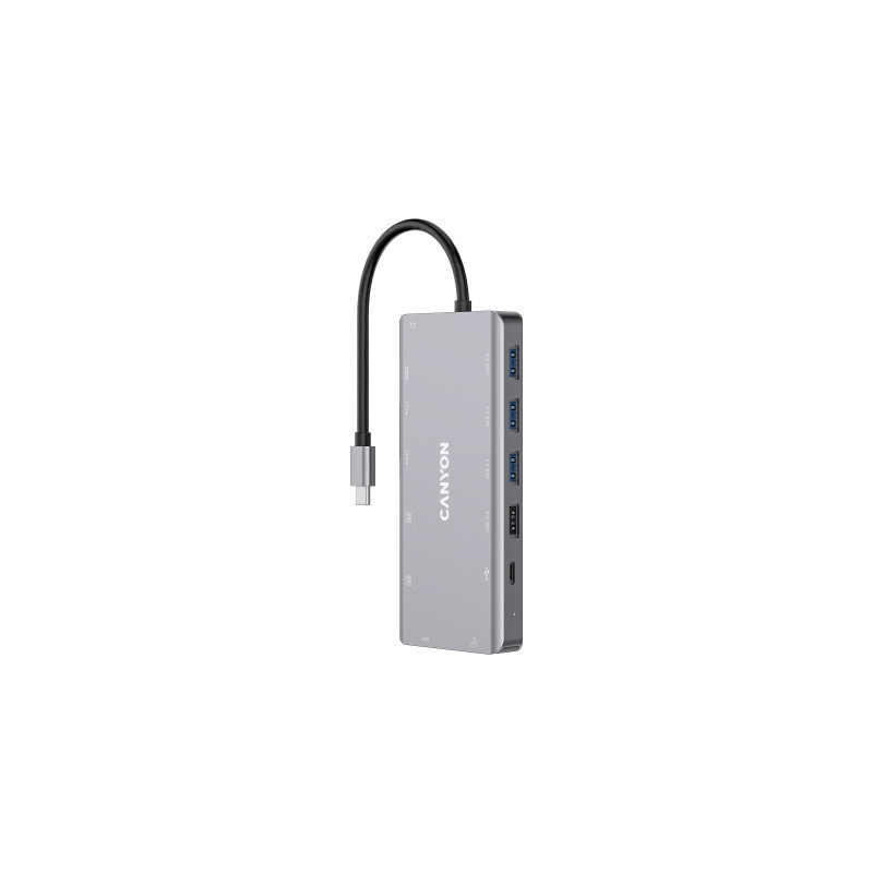 Порт-реплікатор Canyon DS-12, 13 in 1 USB-C hub, 2*HDMI, Gigabit Ethernet, VGA, 3*USB3.0, PD/100W, 3.5mm audio jack (CNS-TDS12)