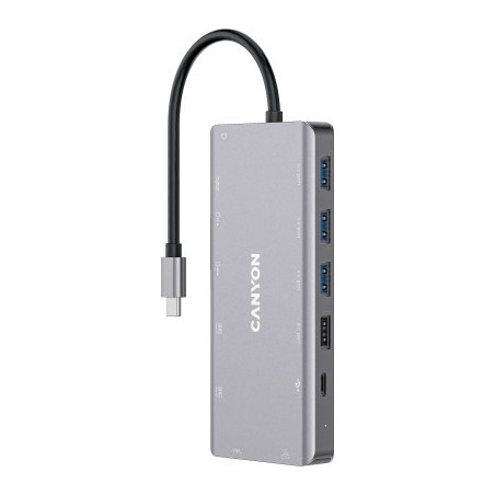Порт-реплікатор Canyon DS-12, 13 in 1 USB-C hub, 2*HDMI, Gigabit Ethernet, VGA, 3*USB3.0, PD/100W, 3.5mm audio jack (CNS-TDS12)