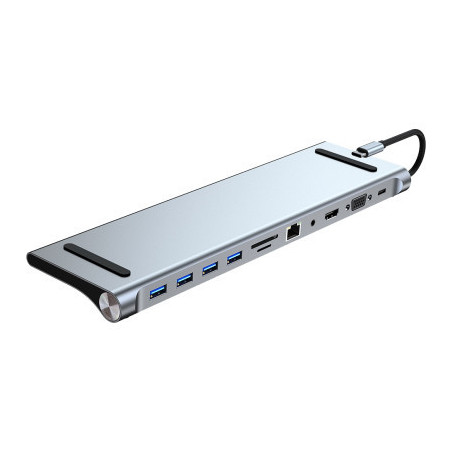 Порт-реплікатор Dynamode 11-in-1 USB-C to HDTV 4K/30Hz, VGA, 1хUSB3.0, RJ45, Type-C PD, Audio, SD/MicroSD (BYL-2003)