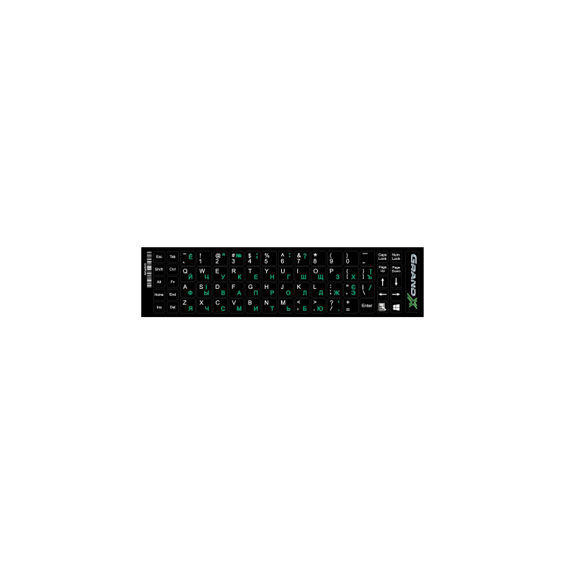 Наклейка на клавіатуру Grand-X 68 keys Cyrillic green, Latin white (GXDPGW)