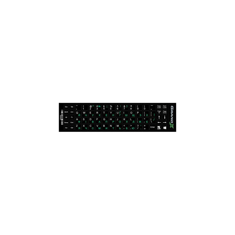 Наклейка на клавіатуру Grand-X 68 keys UA green, Latin white (GXDGUA)