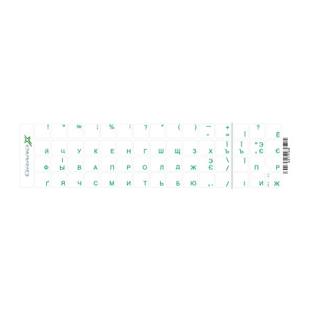 Наклейка на клавіатуру Grand-X 60 keys transparent protection Cyrillic green (GXTPGW)