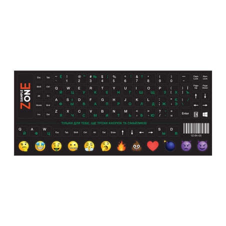 Наклейка на клавіатуру SampleZone непрозора чорна, біло-зелений (SZ-BK-GS)