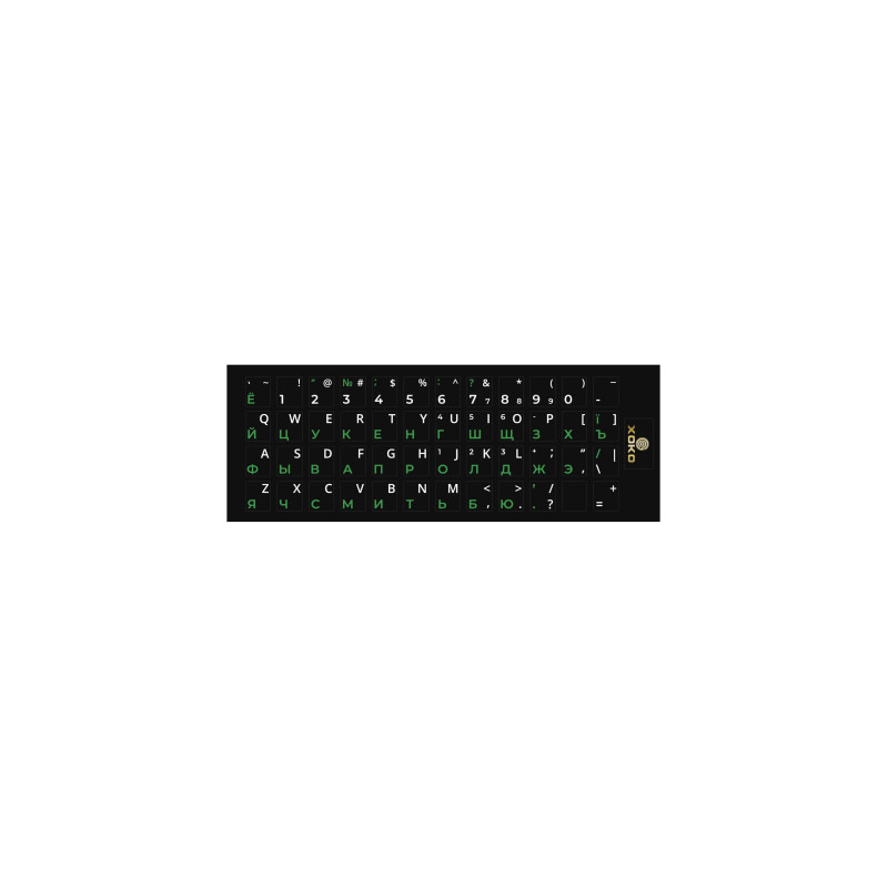 Наклейка на клавіатуру XoKo 48 keys UA/rus green, Latin white (XK-KB-STCK-SM)