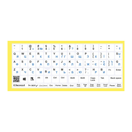 Наклейка на клавіатуру BestKey непрозора біла основа, 76, синій (BKU13WHI_BLU)