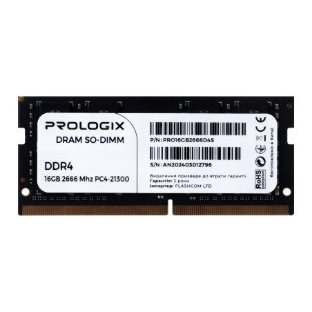 Модуль пам'яті для ноутбука SoDIMM DDR4 16GB 2666 MHz Prologix (PRO16GB2666D4S)