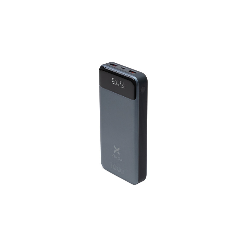 Батарея універсальна Vinga 30000 mAh 100W Display VA Grey (Li-Ion) (VPBB30100)