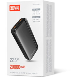 Батарея універсальна ColorWay 20 000 mAh Portable Charger (USB/QC3.0 + USB-C/PD/22.5W) Black (CW-PB200LPB4BK-PD)