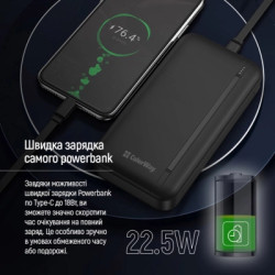 Батарея універсальна ColorWay 20 000 mAh Portable Charger (USB/QC3.0 + USB-C/PD/22.5W) Black (CW-PB200LPB4BK-PD)