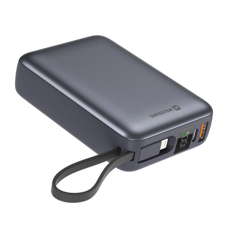 Батарея універсальна SWISSTEN 20000mAh SPACE 22/5W PD QC w/built-in cables USB-C/LIGHTNING Silver (8595217490598)