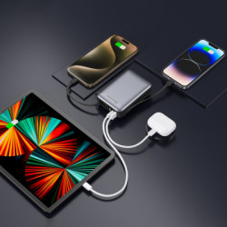 Батарея універсальна SWISSTEN 20000mAh SPACE 22/5W PD QC w/built-in cables USB-C/LIGHTNING Silver (8595217490598)