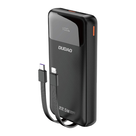 Батарея універсальна Dudao K15Pro 20000mAh PD/22.5W, QC, with built-in cables, Black (6977196682430)
