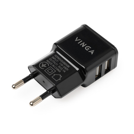 Зарядний пристрій Vinga 2 Port USB Wall Charger 2.1A (VCPWCH2USB2ABK)