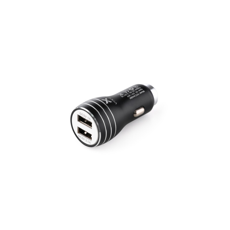 Зарядний пристрій Vinga Dual USB Car Charger aluminium 15.5W Max (VCCAABK)
