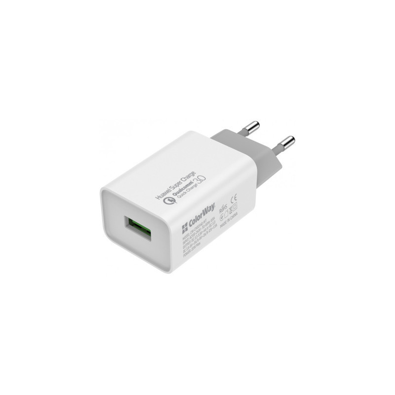 Зарядний пристрій ColorWay 1USB Huawei Super Charge/Quick Charge 3.0, 4A (20W) (CW-CHS014Q-WT)