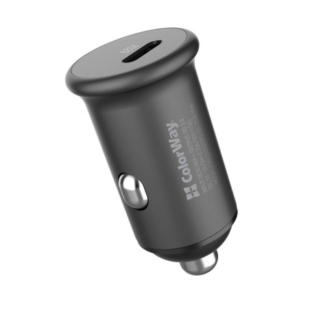 Зарядний пристрій ColorWay 1USB Car ( PD USB Type-C (20W) Gray (CW-CHA028PD-GR)