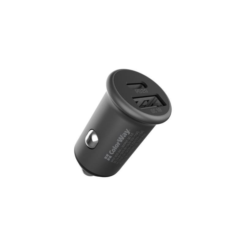Зарядний пристрій ColorWay 2USB Car (Type-C PD20W + USB QC3.0 ) (38W) Gray (CW-CHA029PD-GR)