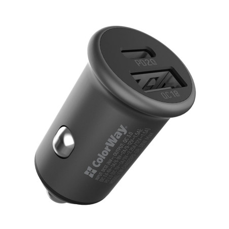 Зарядний пристрій ColorWay 2USB Car (Type-C PD20W + USB QC3.0 ) (38W) Gray (CW-CHA029PD-GR)