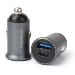 Зарядний пристрій ColorWay 2USB Car (Type-C PD20W + USB QC3.0 ) (38W) Gray (CW-CHA029PD-GR)