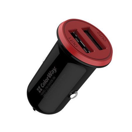 Зарядний пристрій ColorWay 2USB AUTO ID 3.4A (17W) red/black (CW-CHA026-BK)