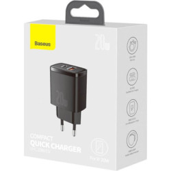 Зарядний пристрій Baseus Compact Quick Charger U+C 20W EU Black (CCXJ-B01)