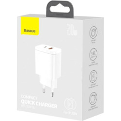 Зарядний пристрій Baseus Compact Quick Charger U+C 20W EU White (CCXJ-B02)