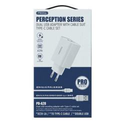 Зарядний пристрій Proda PD-A28i 2хUSB 2.4A + USB Ligthtning 1.0m (PD-A28i-WH)
