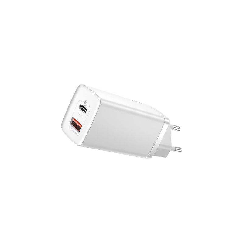 Зарядний пристрій Baseus 2xUSB 65W GaN (USB-C+USB-A) white (CCGAN2L-B02)