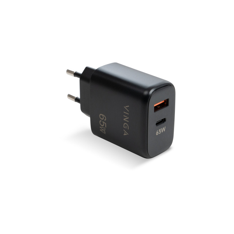 Зарядний пристрій Vinga GaN 65W PD+QC 1C1A ports Wall Charger (VCPCHCA65B)