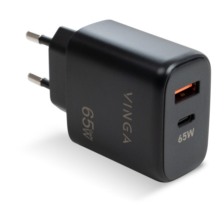 Зарядний пристрій Vinga GaN 65W PD+QC 1C1A ports Wall Charger (VCPCHCA65B)