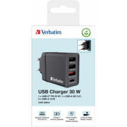 Зарядний пристрій Verbatim USB 30W PD3.0 4-ports black (49700)