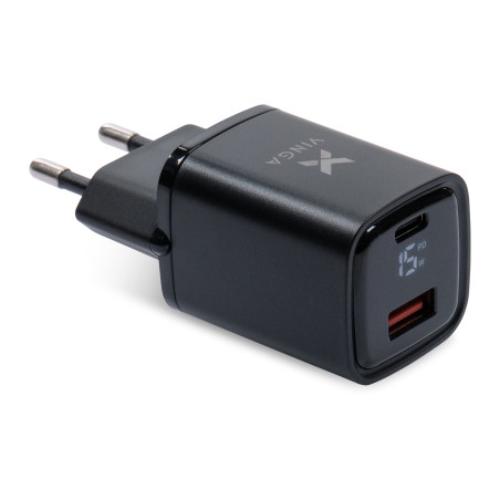 Зарядний пристрій Vinga USB-C PD30W + USB-A QC30W Display 33W Max (VCR30ACDB)