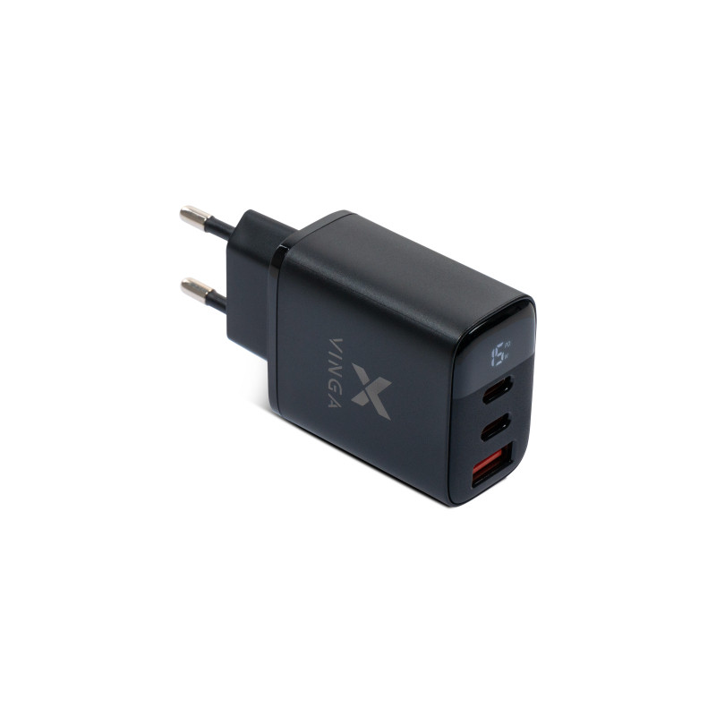 Зарядний пристрій Vinga 2xUSB-C PD30W + USB-A QC30W Display 30W Max (VCR30ACCDB)