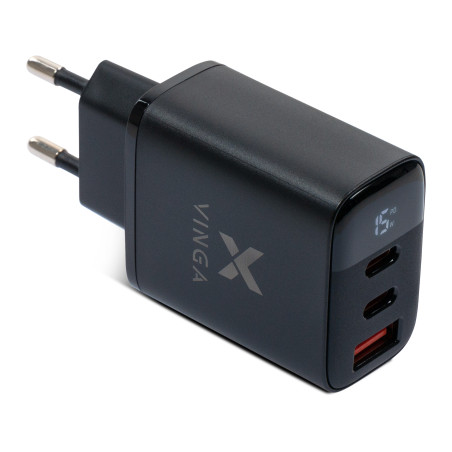 Зарядний пристрій Vinga 2xUSB-C PD30W + USB-A QC30W Display 30W Max (VCR30ACCDB)