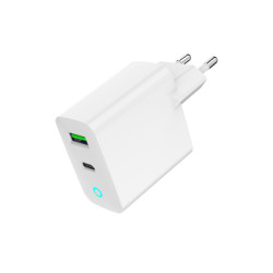Зарядний пристрій Gembird 1xUSB-A + 1 Type-C (PD20Вт + QC3.0 18Вт) white (TA-UC-PDQC20L-W-01)
