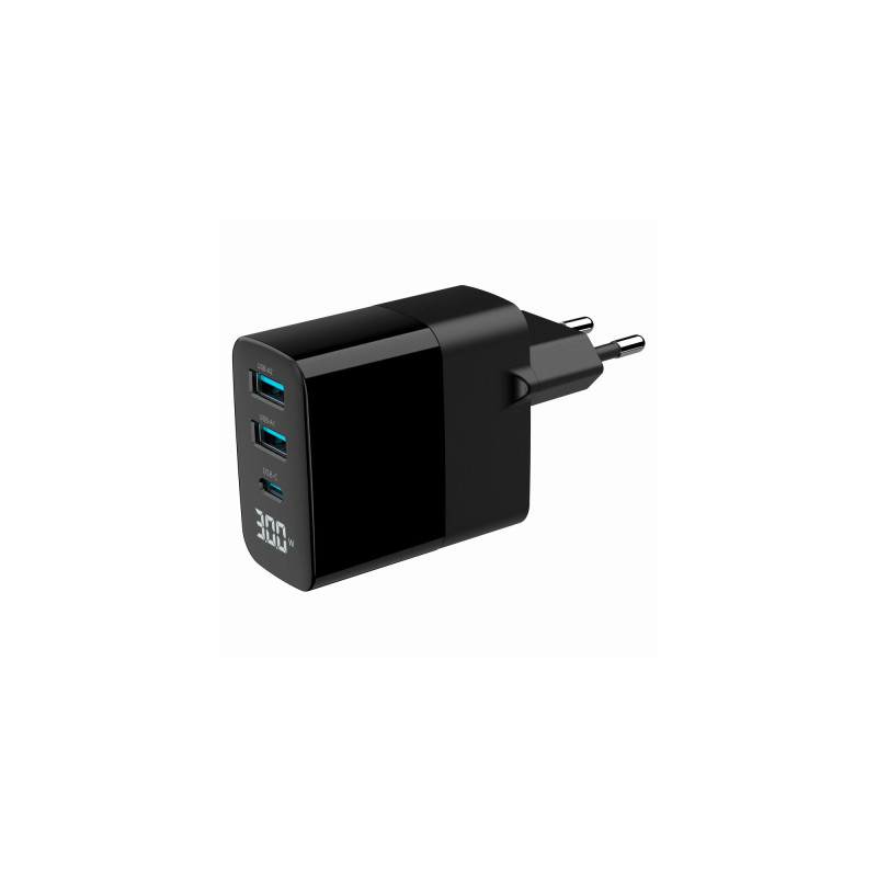 Зарядний пристрій Gembird 2хUSB-A (QC3.0 18W) + 1хType-C (PD20W) LCD black (TA-UC-PDQC30LCD-BK-02)