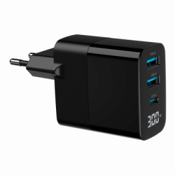 Зарядний пристрій Gembird 2хUSB-A (QC3.0 18W) + 1хType-C (PD20W) LCD black (TA-UC-PDQC30LCD-BK-02)