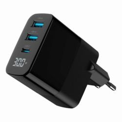 Зарядний пристрій Gembird 2хUSB-A (QC3.0 18W) + 1хType-C (PD20W) LCD black (TA-UC-PDQC30LCD-BK-02)