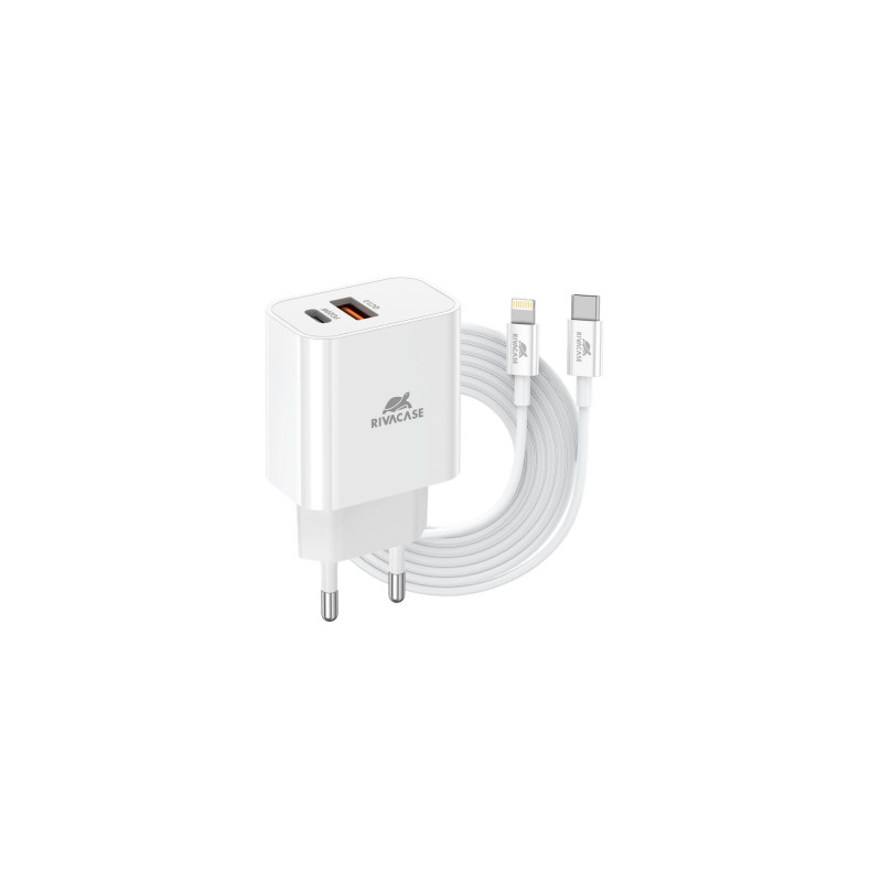 Зарядний пристрій RivaCase 2хUSB-А + Type-C PD 20W+QC3.0 кабель Type-C-Lighting white (PS4102 WD5 (White))
