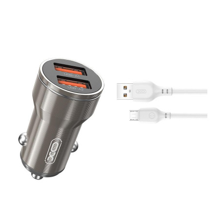 Зарядний пристрій XO CC48 2.4A/2 USB + microUSB Grey (XO-CC48m-GR)