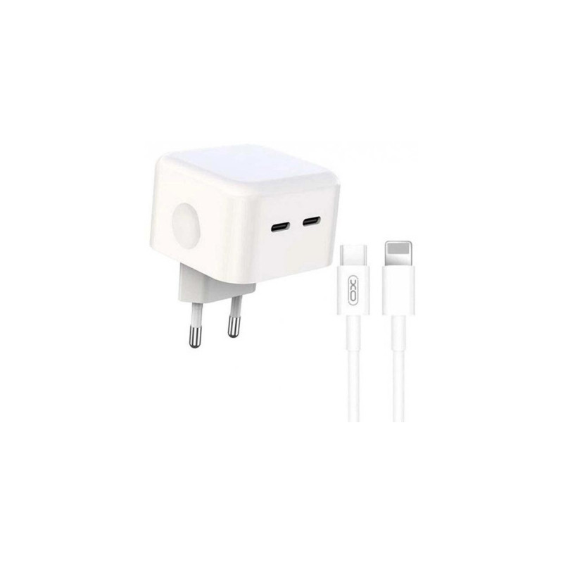 Зарядний пристрій XO QC 3.0 L102 35W/2 USB-C + cable Lightning NB113 White (XO-L102i-WH)