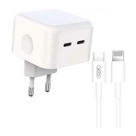 Зарядний пристрій XO QC 3.0 L102 35W/2 USB-C + cable Lightning NB113 White (XO-L102i-WH)