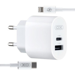Зарядний пристрій XO L97 (1Type-C/1USB/2.4A) + Type-C - Lightning White (XO-L97-LG)